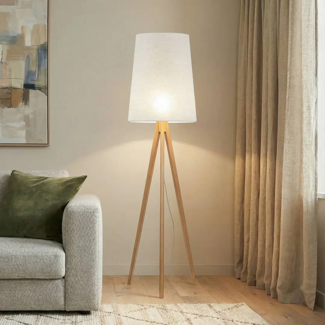 TK Lighting Stehleuchte Walz, creme, Holz, Höhe 175 cm, E27