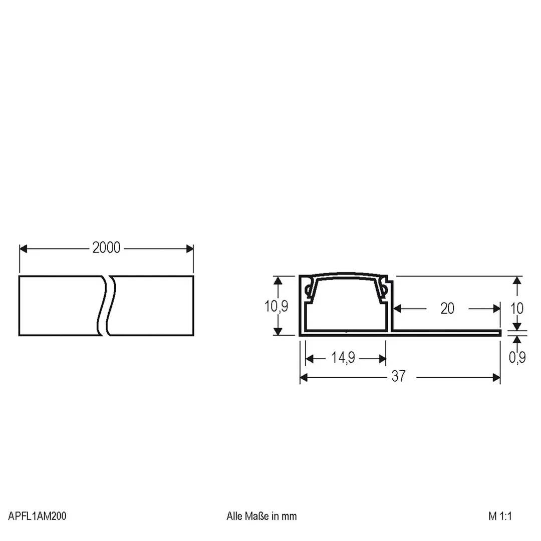 EVN APFL1 Alu-Fliesenprofil einseitig, 200cmx3,7cm