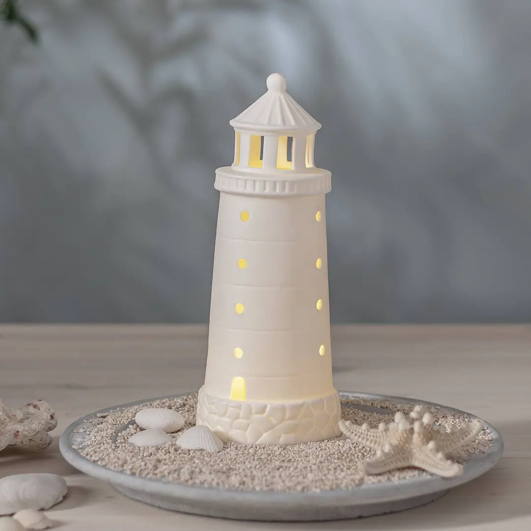STAR TRADING LED-Dekoleuchte Seaside, weiß, Porzellan, Höhe 25 cm