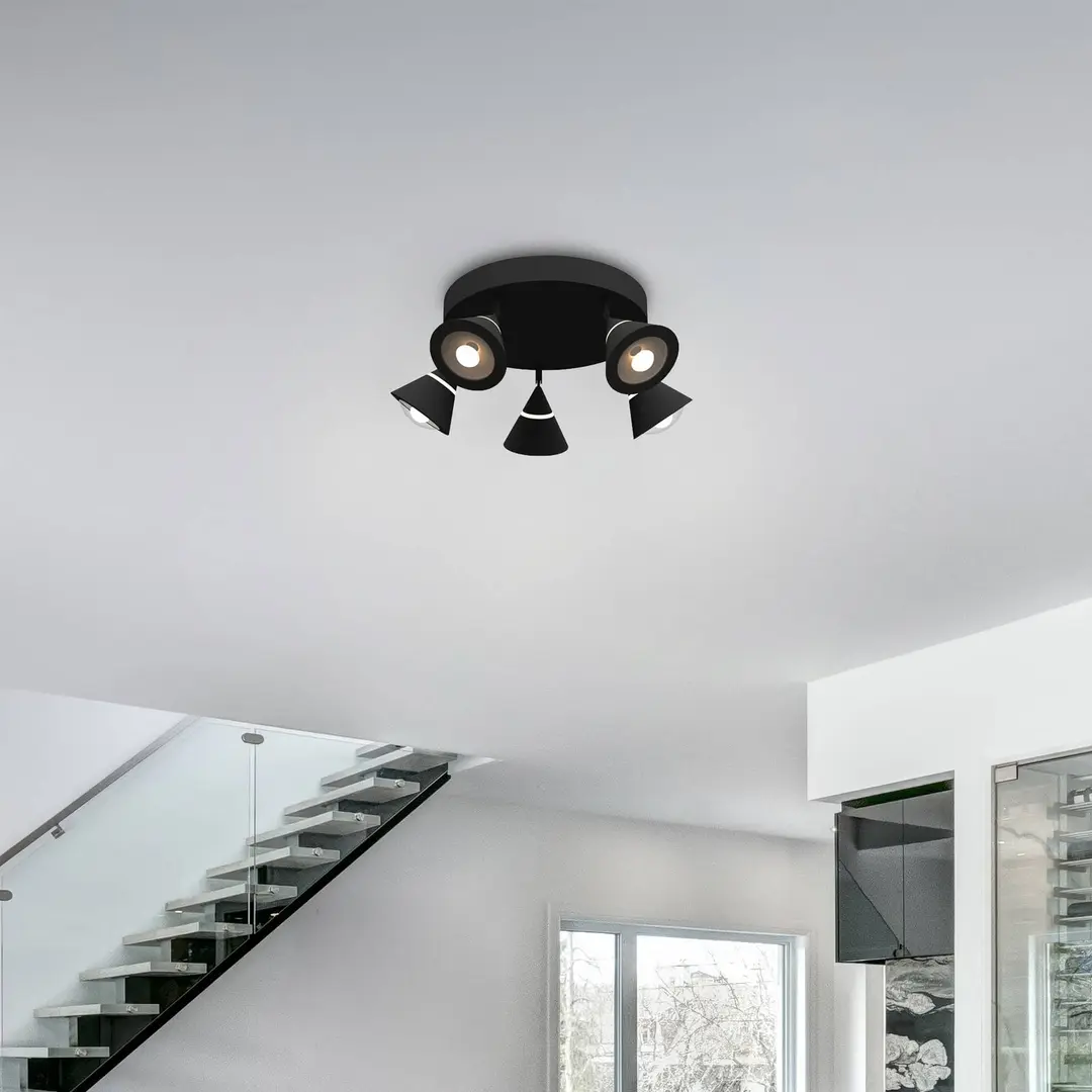 Trio Lighting LED-Deckenstrahler Romeo, Ø 30 cm, schwarz, Metall, 5-flg.