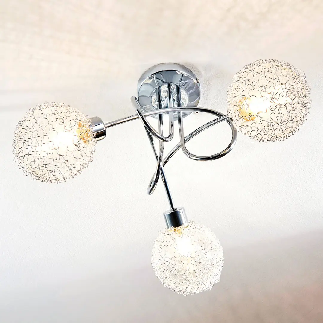 Lindby Deckenleuchte Ticino, Ø 40 cm, chrom, Glas, Metall