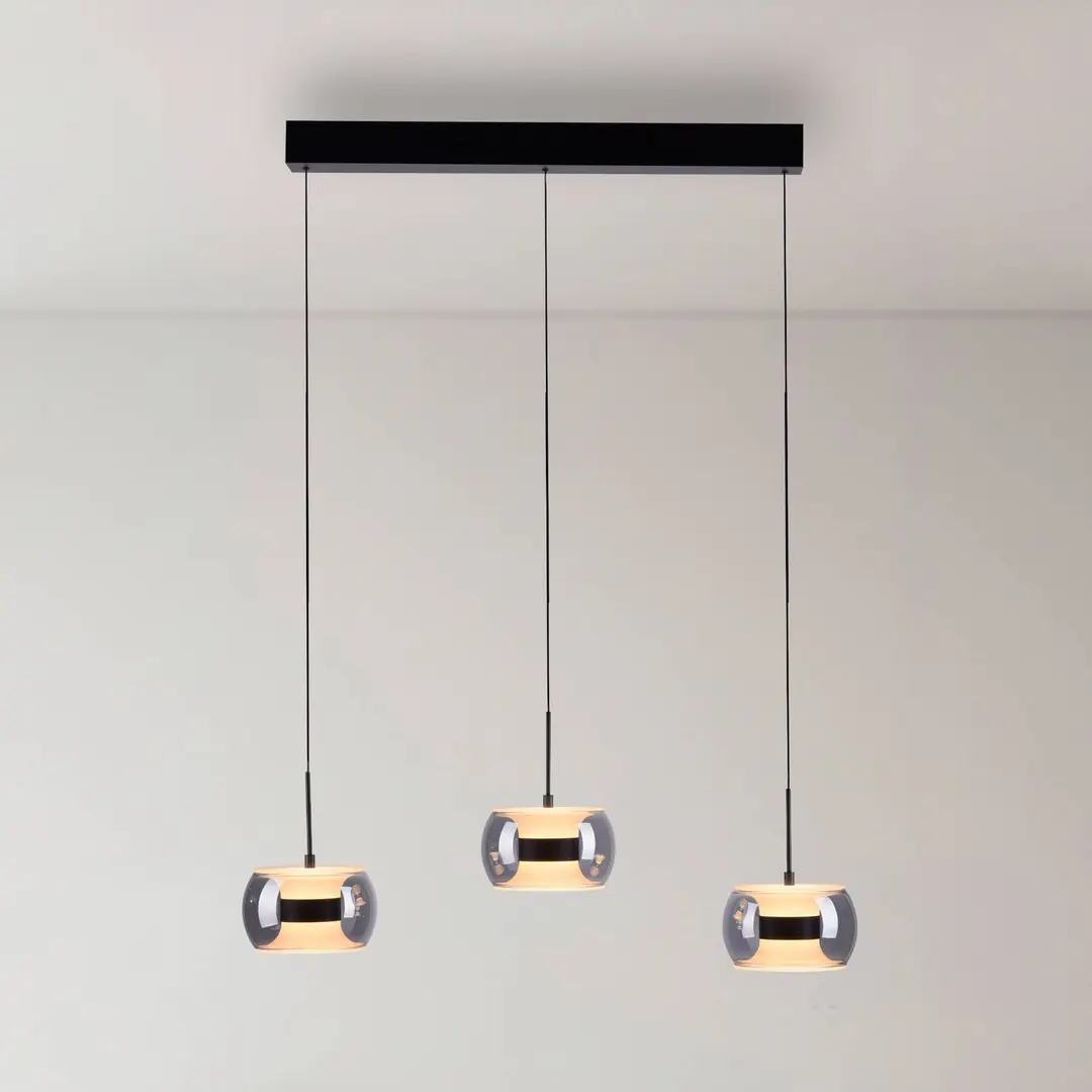 PAUL NEUHAUS LED-Hängelampe Fumea Länge 71 cm schwarz/rauch Glas CCT 3-fl