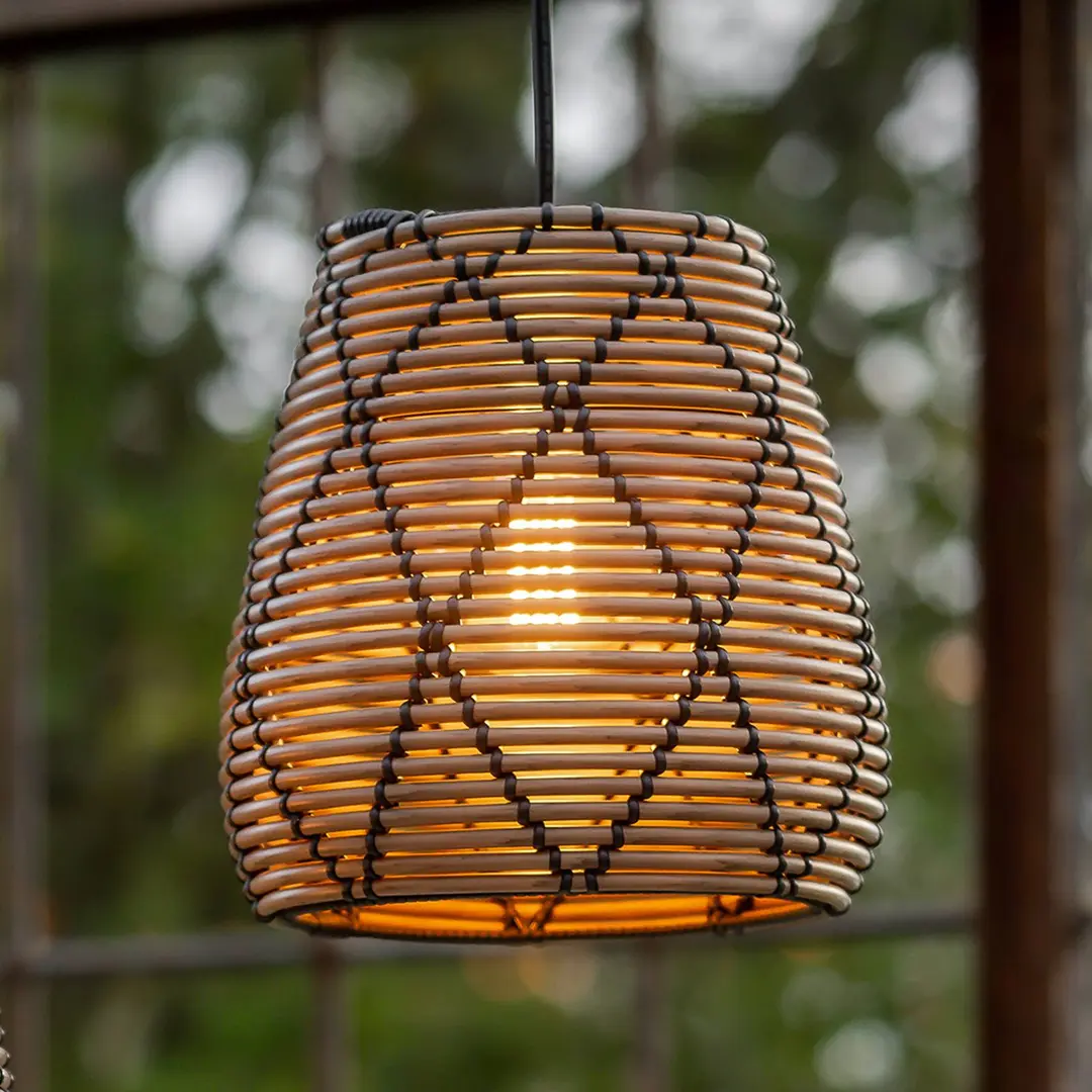 PR Home Außenhängeleuchte Lollo, Rattanoptik natur, Ø 28 cm