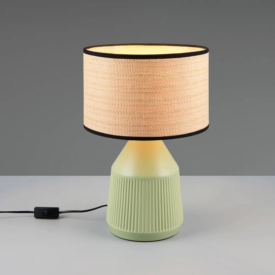 Reality Leuchten Tischlampe Formentera, grün/beige, Höhe 43 cm Keramik/Papier