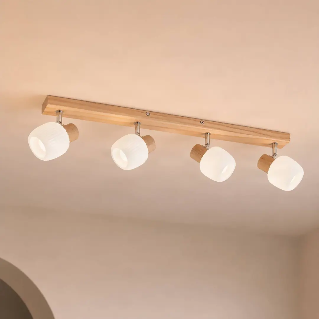 Lindby Deckenstrahler Darla, 4-flammig, weiß/holzfarben