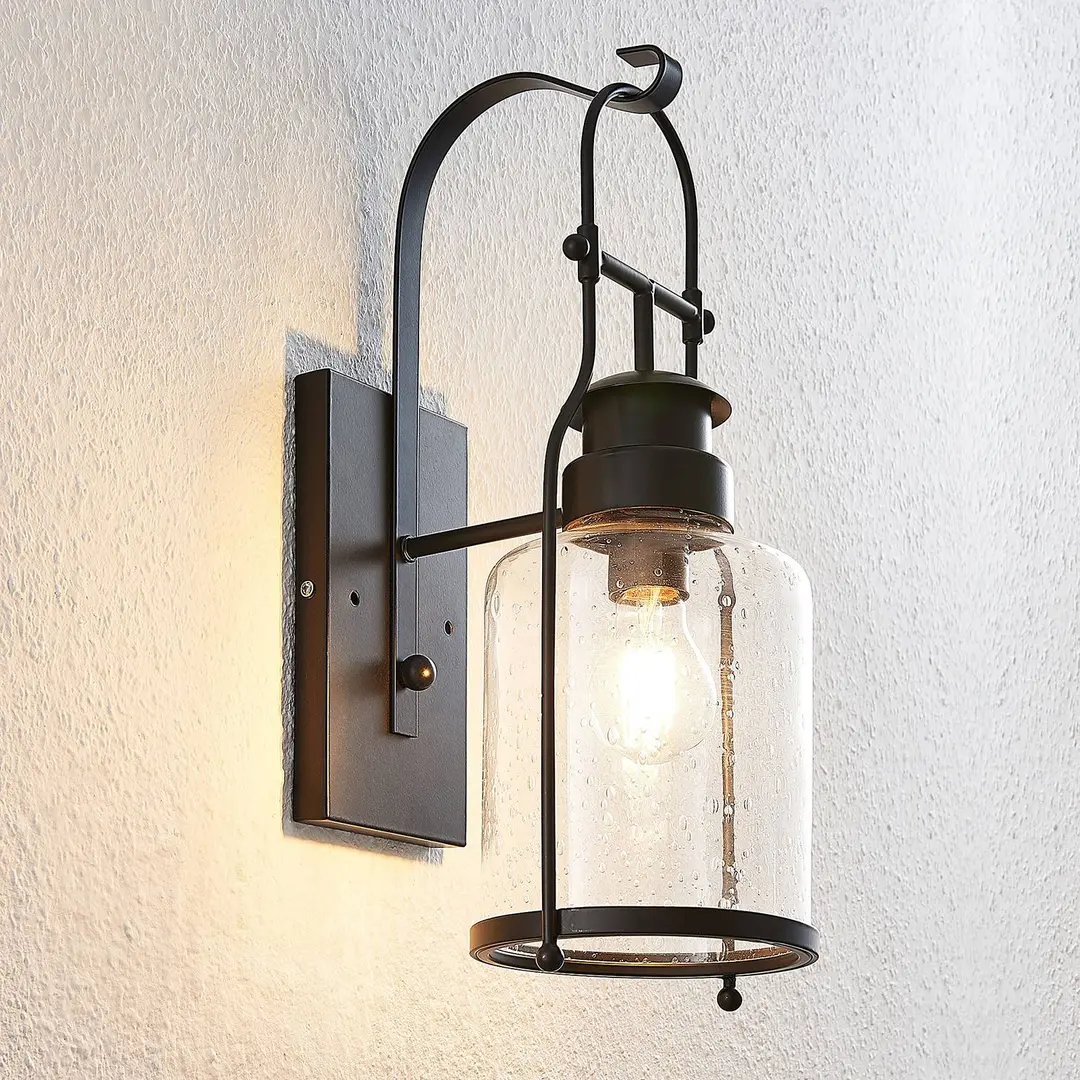 Lindby Rozalie Wandleuchte, schwarz, Metall, Laterne, 44cm