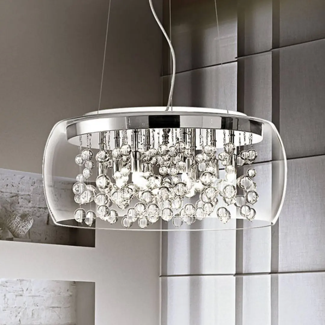 IDEAL LUX Pendelleuchte Audi aus transparentem Glas, Ø 50 cm