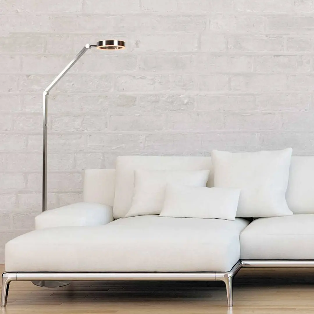 Steinhauer LED-Stehleuchte Ringlux stahlfarben, Metall, 2.700 K, Dimmer