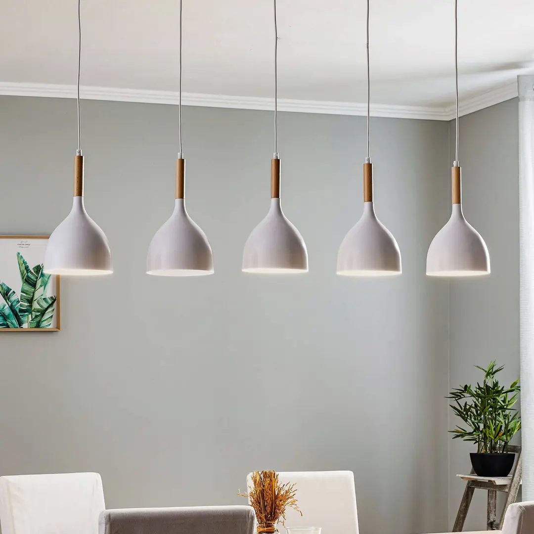 Luminex Hängeleuchte Noak 5-flg. lang weiß/Holz natur