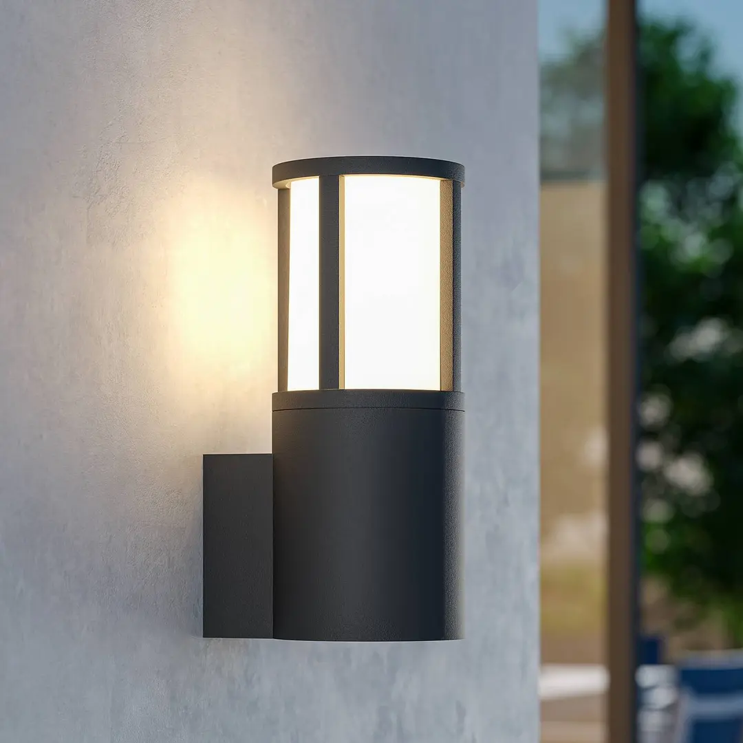 Deko-Light Außenwandleuchte Facado II, grau/opal, Ø 11 cm, IP65, Metall