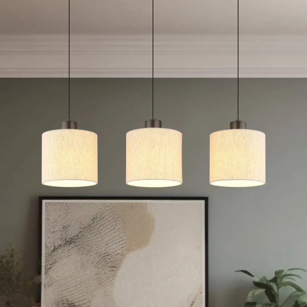 Globo LED-Hängelampe Thea, Länge 74 cm, 3-flg., creme/schwarz matt