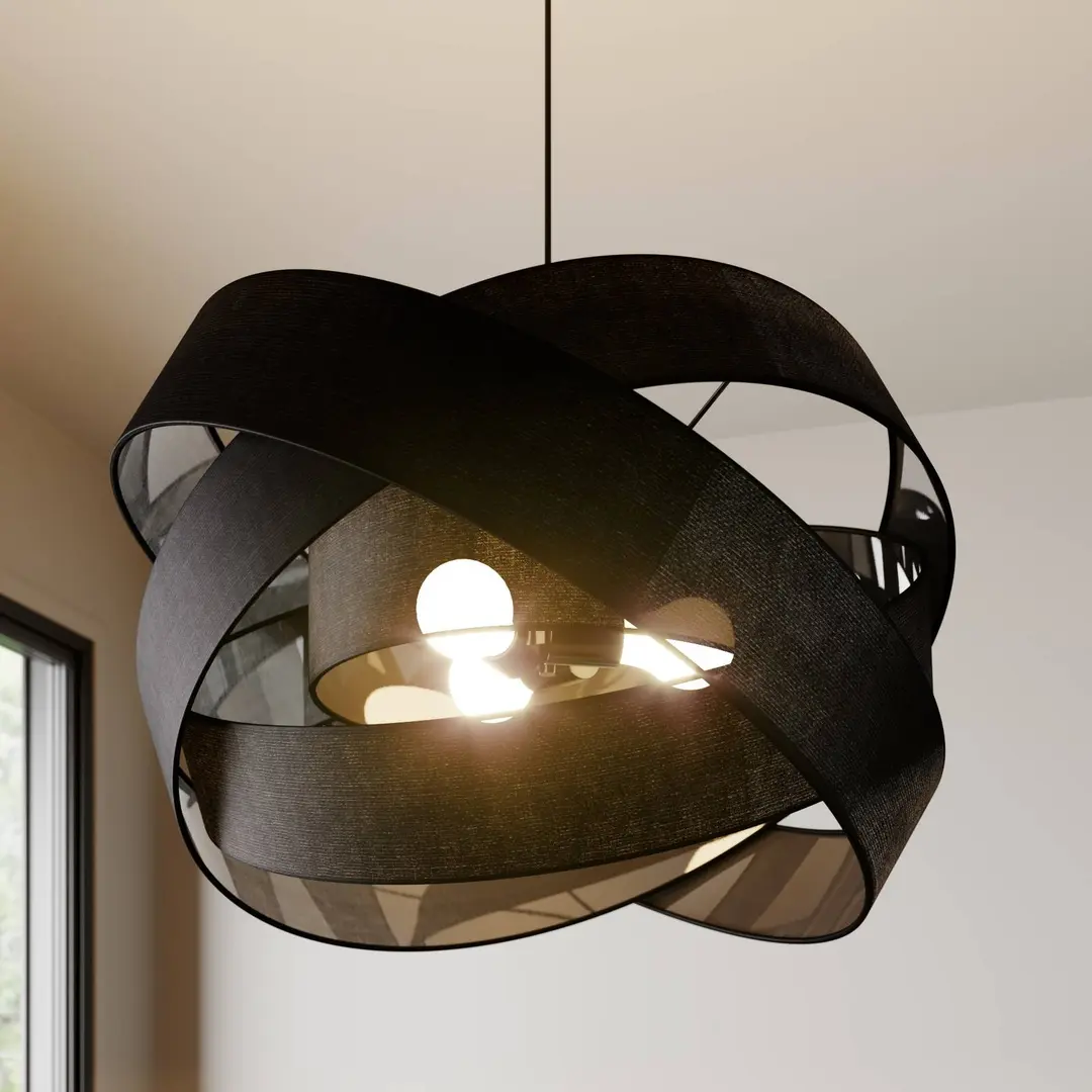 Lindby Pendellampe Simaria, schwarz, Textil, Ø 60 cm, E27