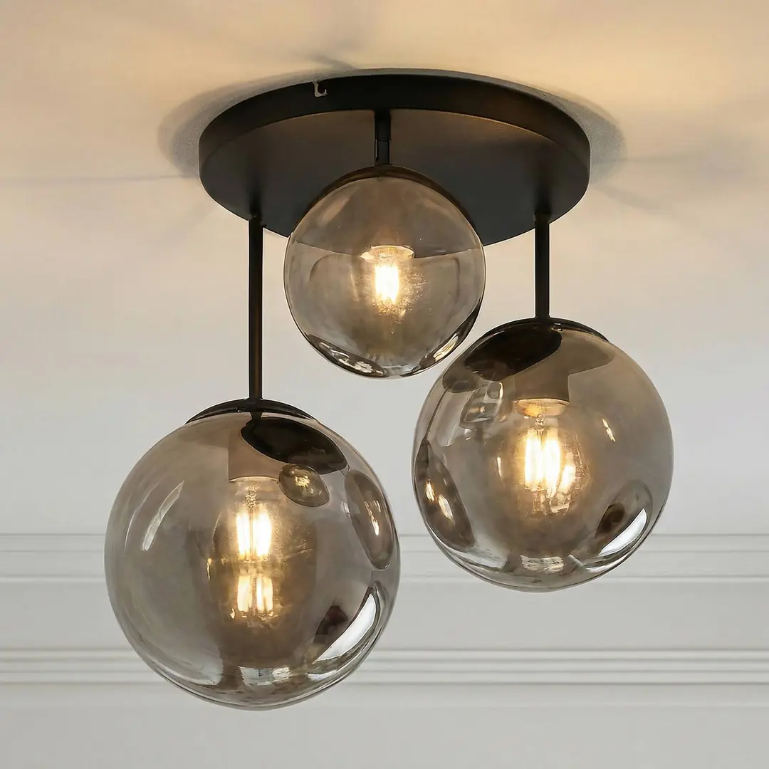 Lindby Deckenleuchte Teeja, rauch, 3-flg., Ø47cm, Glas, E27