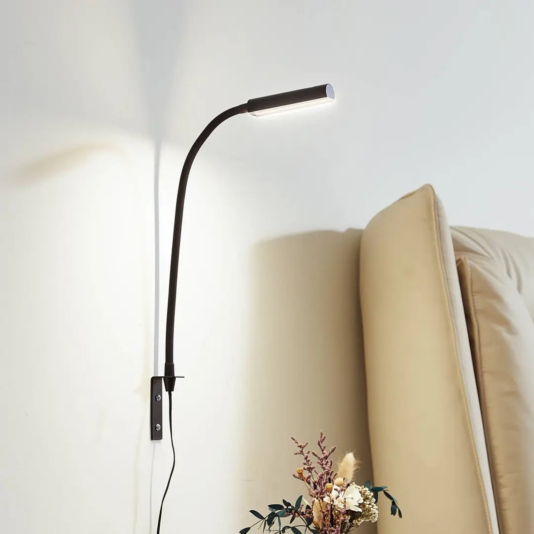 Lindby LED-Leselampe Flexola, schwarz, eckig, Stecker
