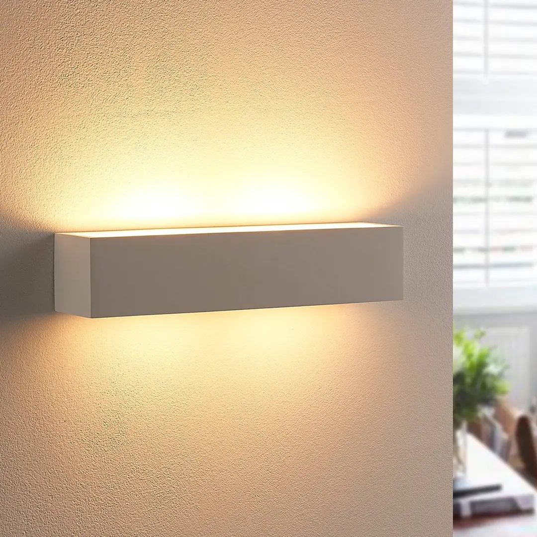 Lindby Wandlampe Tjada, 35 cm, weiß, Gips, G9, bemalbar