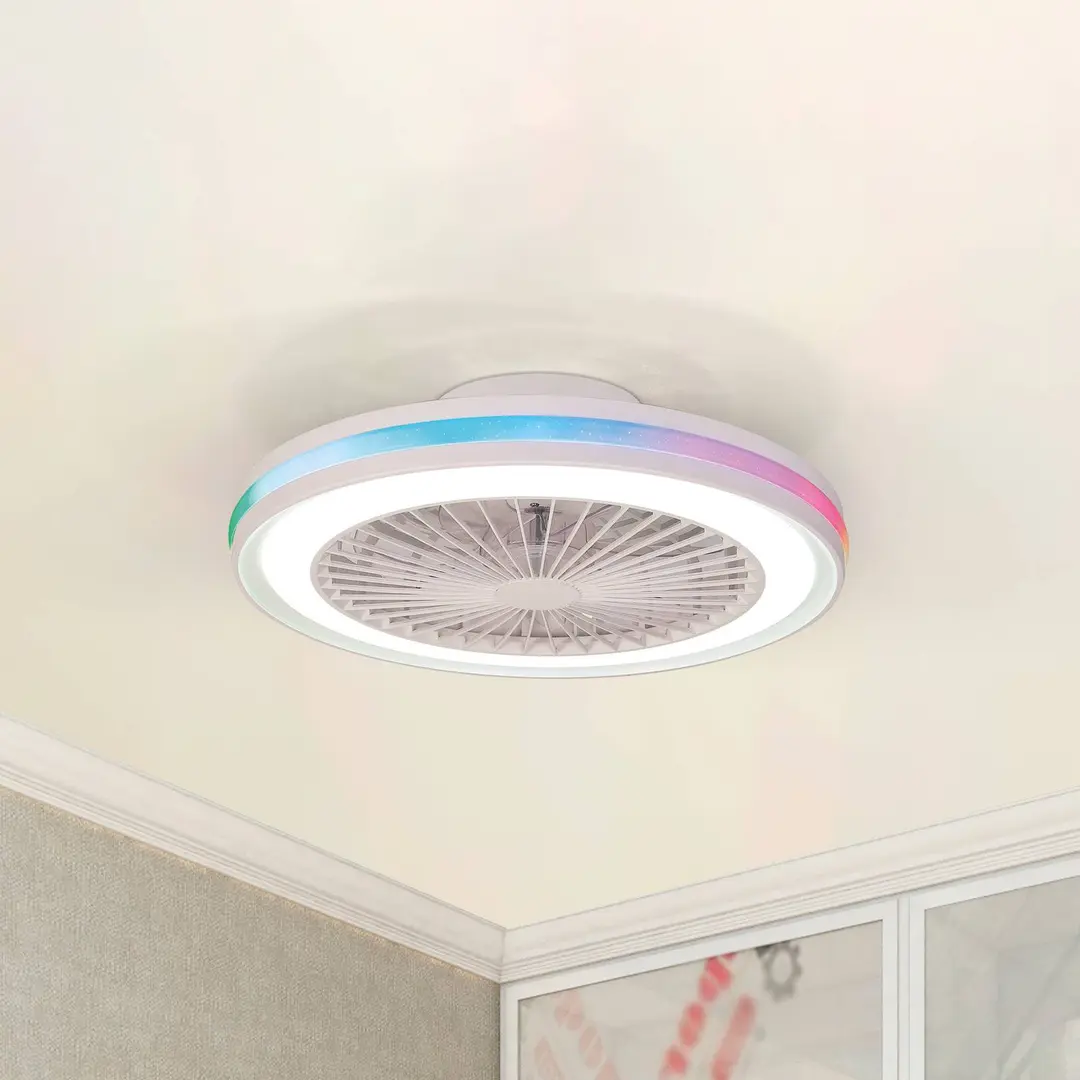 Mantra Iluminación LED-Deckenventilator Gamer weiß DC leise Ø 47 cm CCT RGB