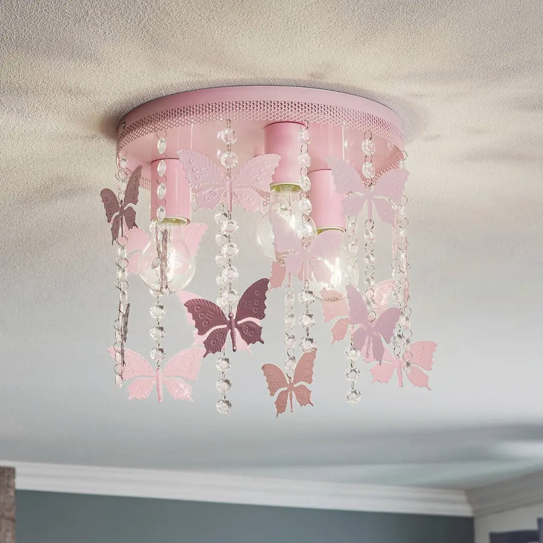 Eko-Light Deckenleuchte Angelica in Pink mit Schmetterlingen