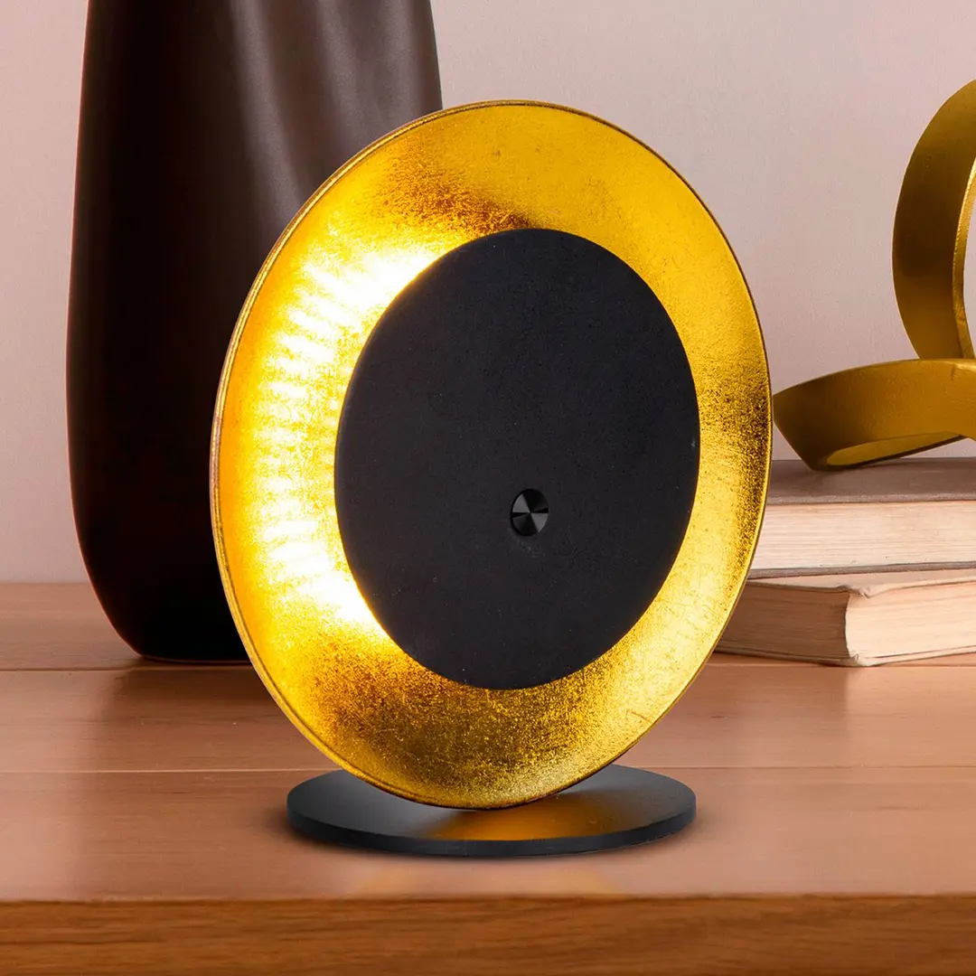 Naeve Leuchten LED-Akku-Tischleuchte Solan, schwarz/gold, Solar, IP54