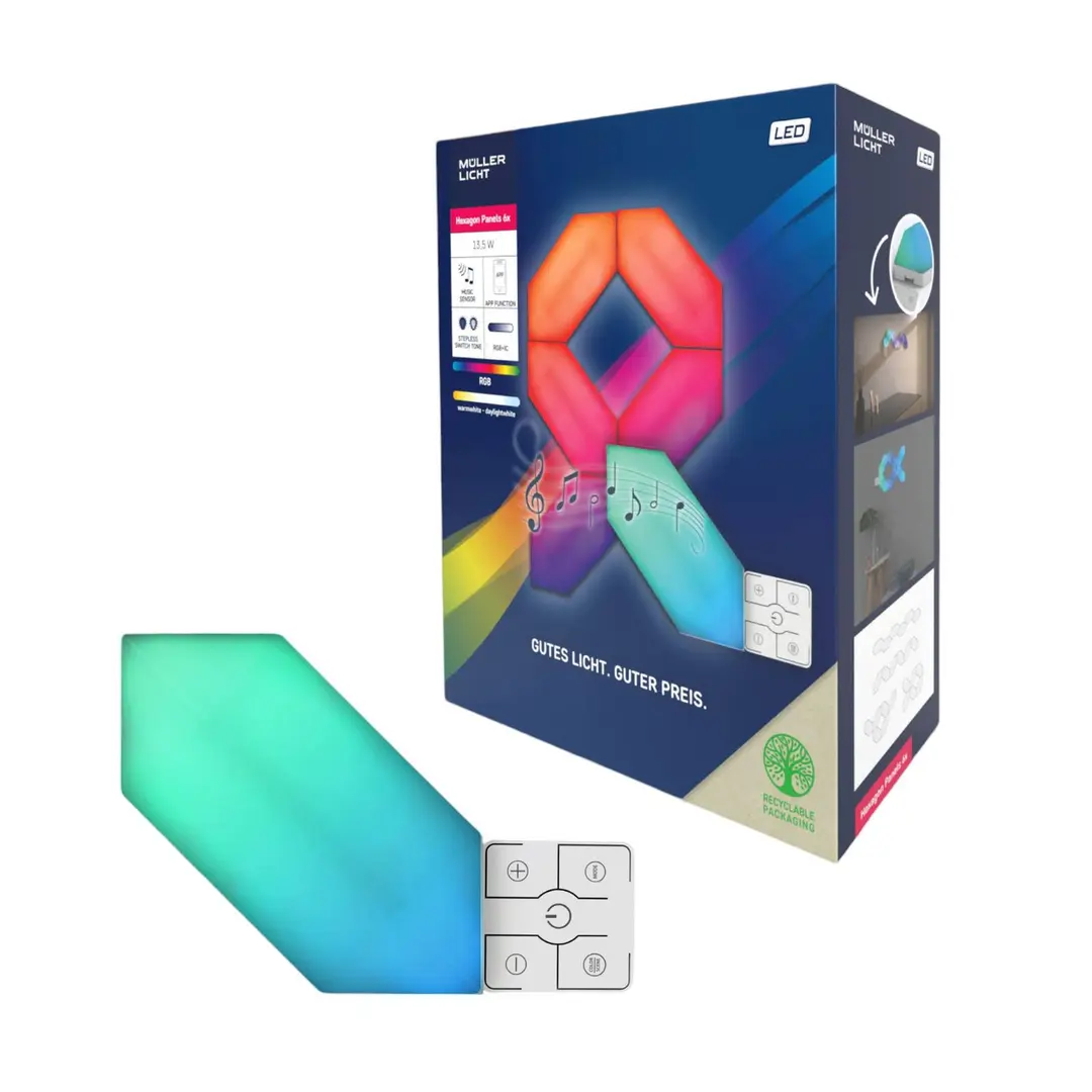 Müller-Licht LED-Wandleuchte LED Magic Panel RGBW, sechseckig, 6er-Set