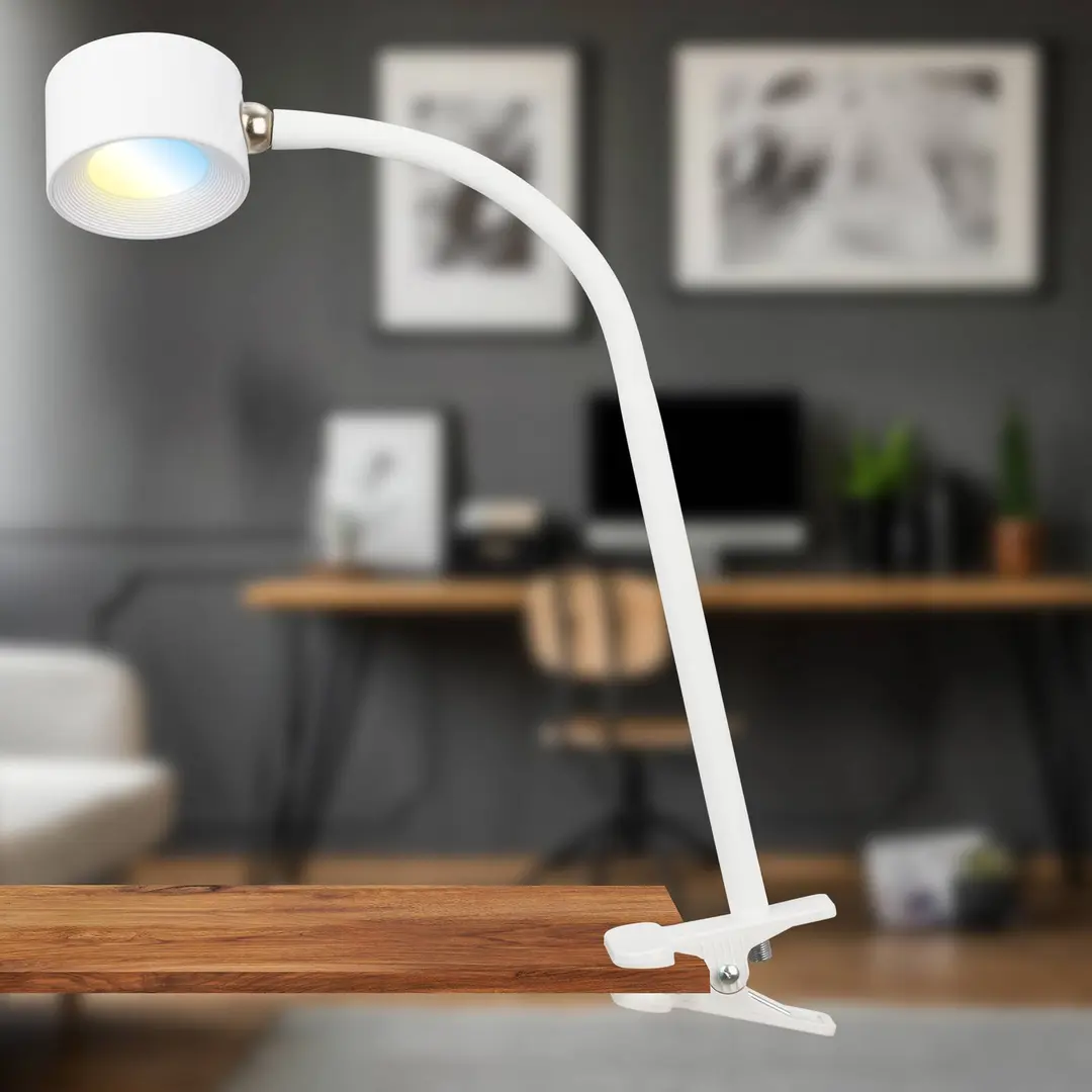 Briloner LED-Akku-Klemmleuchte Tari, weiß, CCT, Touchdimmer, USB