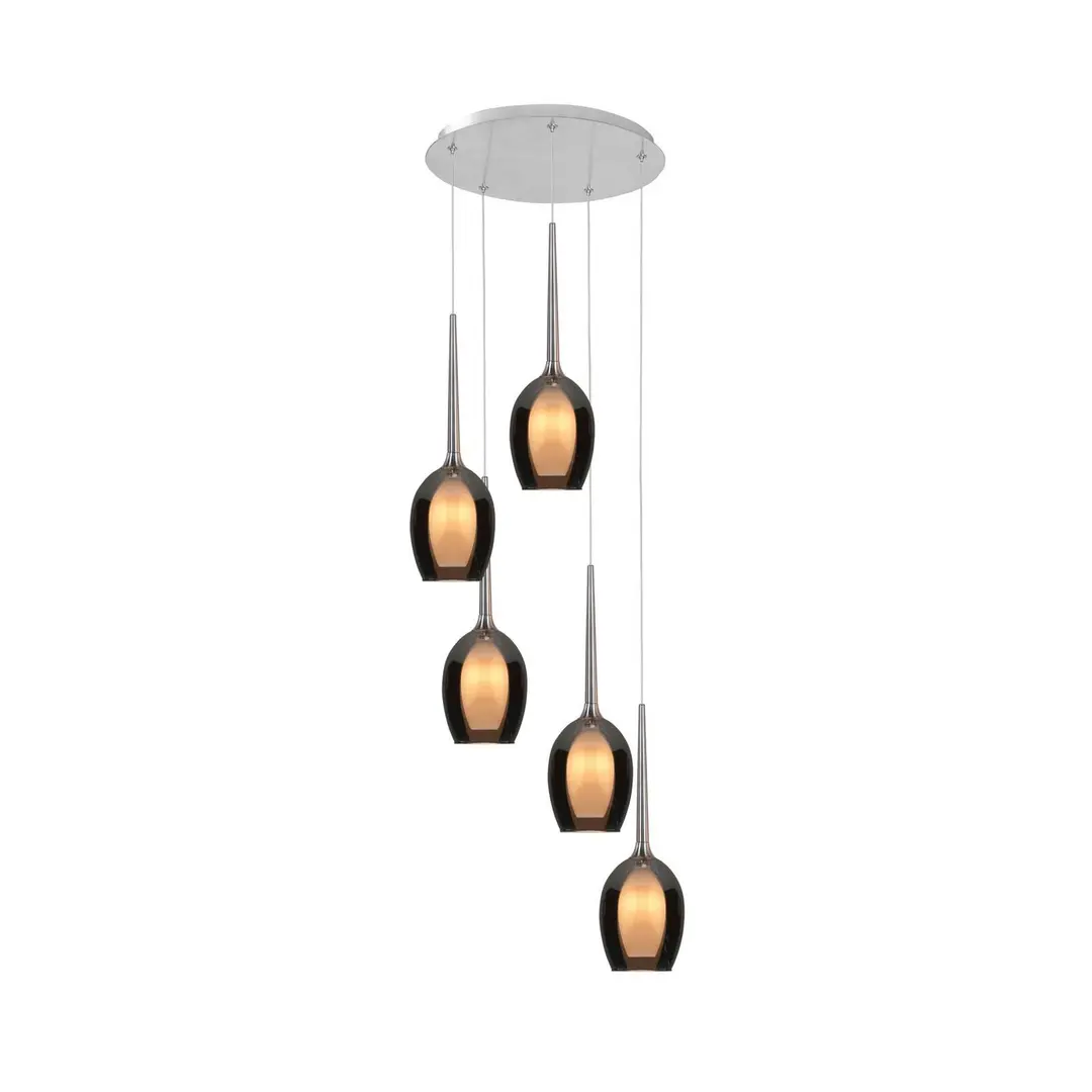 Highlight Hängelampe Belle, rauchgrau/nickel, Ø 33 cm, 5-flammig, Glas