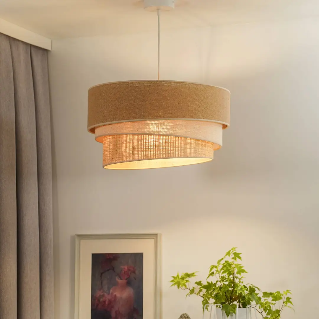 Duolla Hängelampe Trio Jute, naturbraun/weiß/raffia, Ø 45 cm