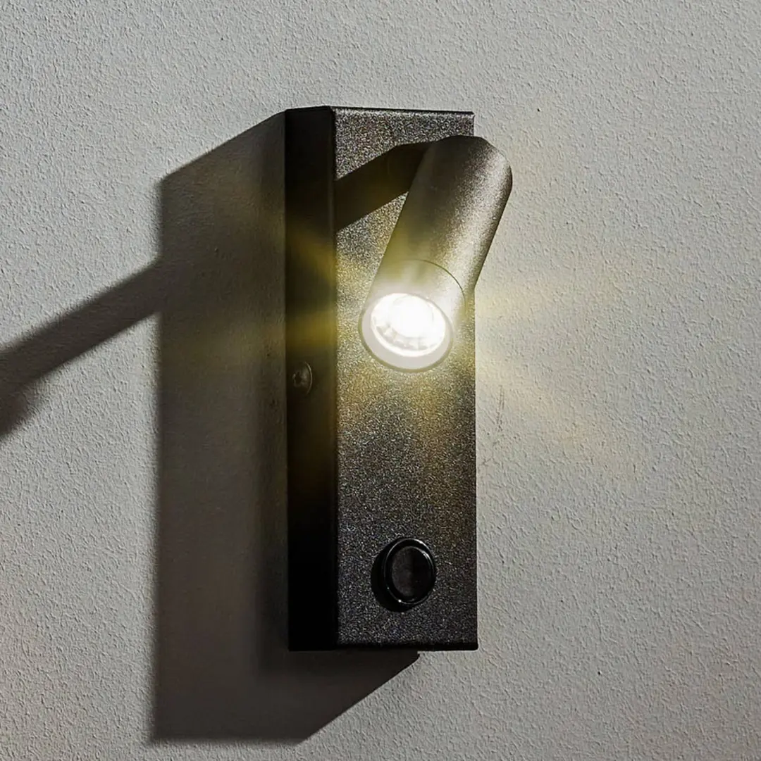 TK Lighting LED-Wandleuchte Enzo eckig mit Schalter, schwarz