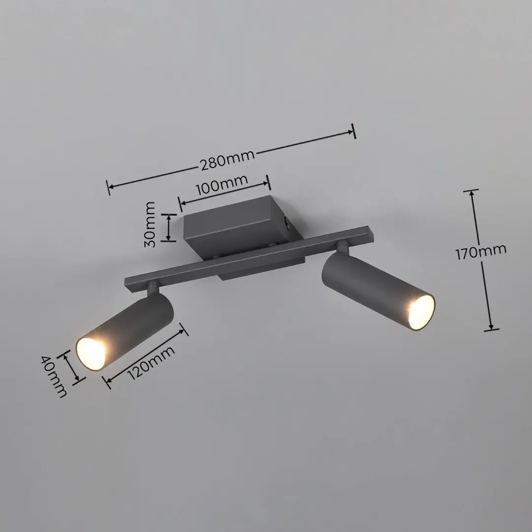 Trio Lighting Deckenstrahler Dara, Länge 28 cm, anthrazit, Metall, 2-flg.
