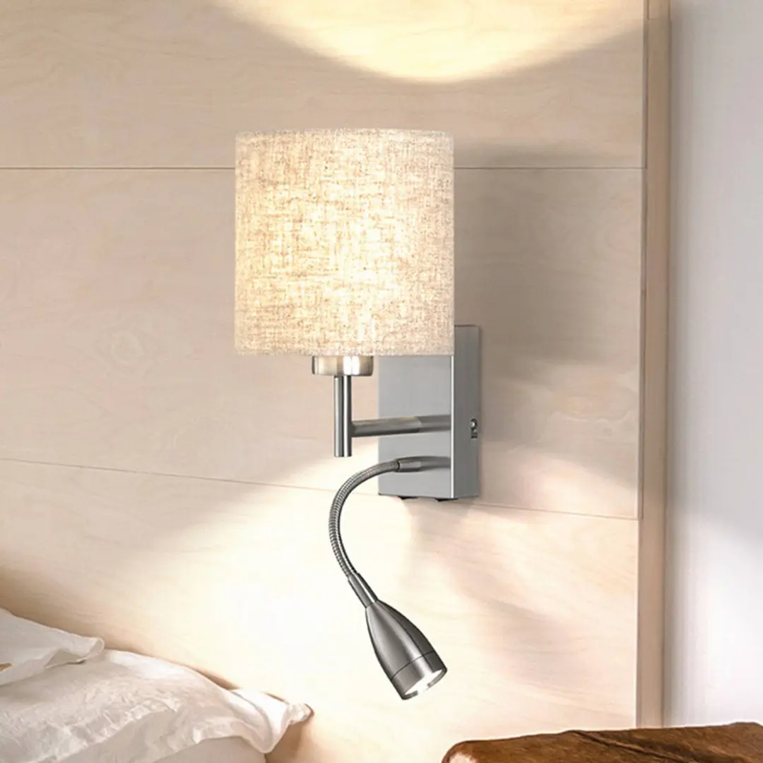 FISCHER & HONSEL Wandlampe Dreamer LED-Leselicht nickel/Leinen sandfarben