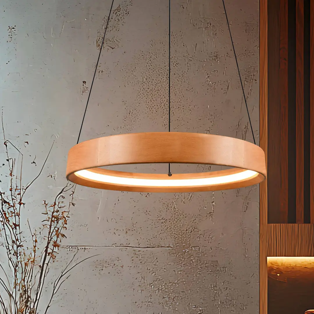 Trio Lighting LED-Hängelampe Lynwood, Ø 50 cm, holzfarben, Holz, dimmbar
