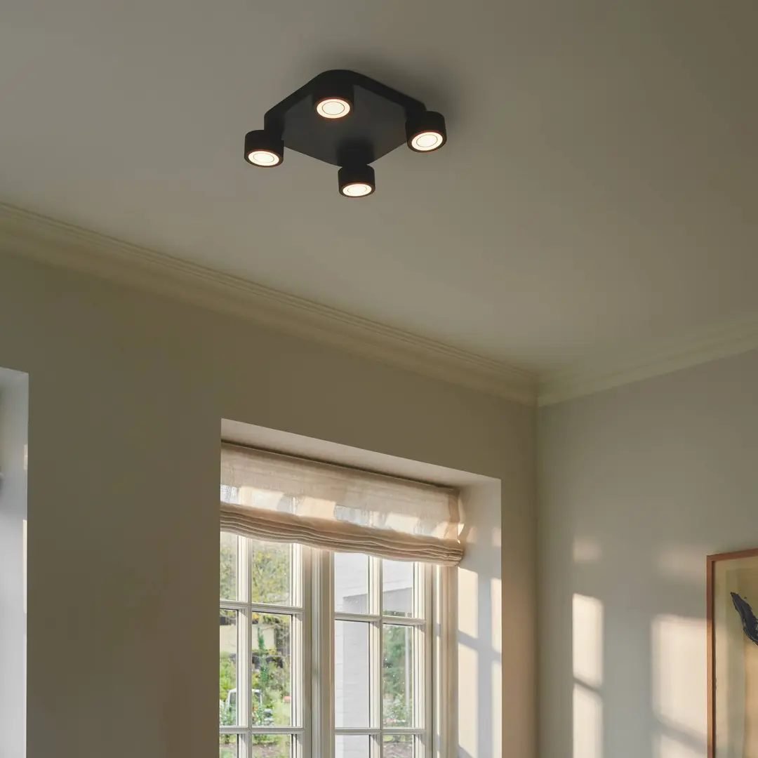 Nordlux LED-Deckenleuchte Clyde, vierflammig, Quadrat, schwarz