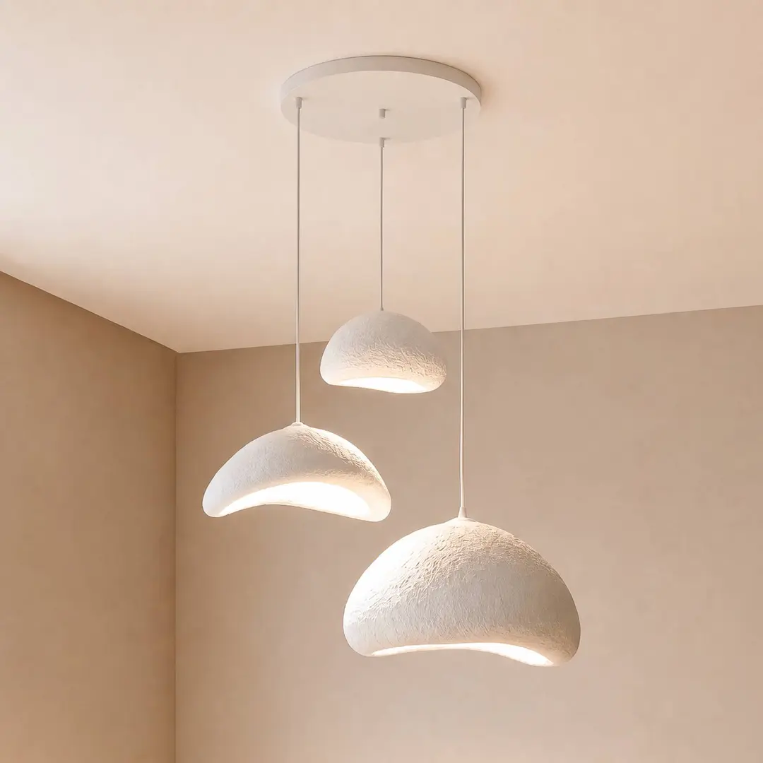Opviq Hängeleuchte LUNA, weiß, Ø 82 cm, 3-flg., Fiberglas, E27