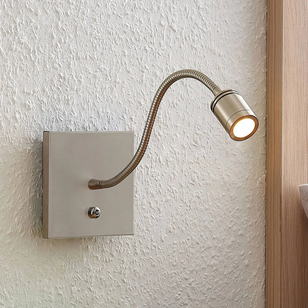 Lindby LED-Wandleuchte Legera, 11 cm, nickelfarben, Flexarm