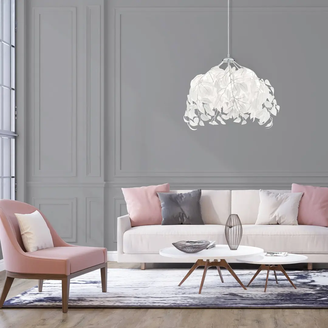Reality Leuchten Pendellampe Leavy, chrom/weiß, Ø 38 cm, Kunststoff