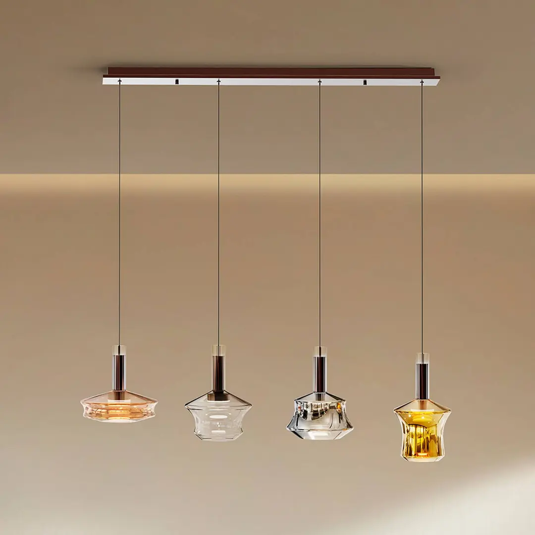 Schuller Valencia LED-Pendellampe Scarlett, bunt, Länge108 cm, Glas, 4-flg.