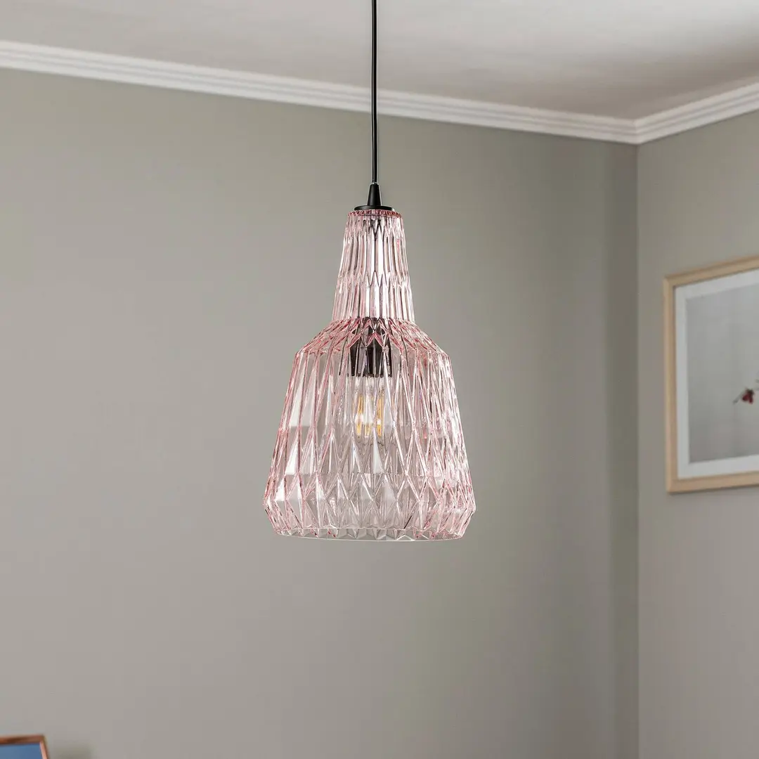 Lindby Hängeleuchte Belarion, pink, 1-flg., Glas, Ø 23 cm