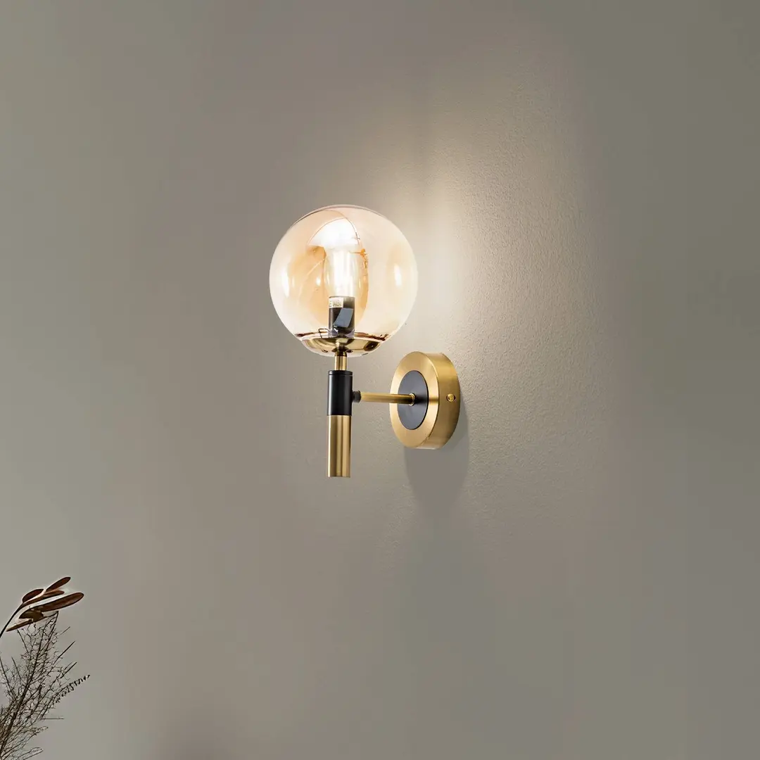 Lamkur Wandleuchte Natalia, goldfarben, Ø 15 cm, Glas, E14