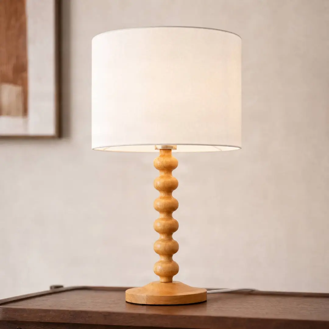 Lucande Tischleuchte Karlie, Höhe 45 cm, weiß, Holz, E27