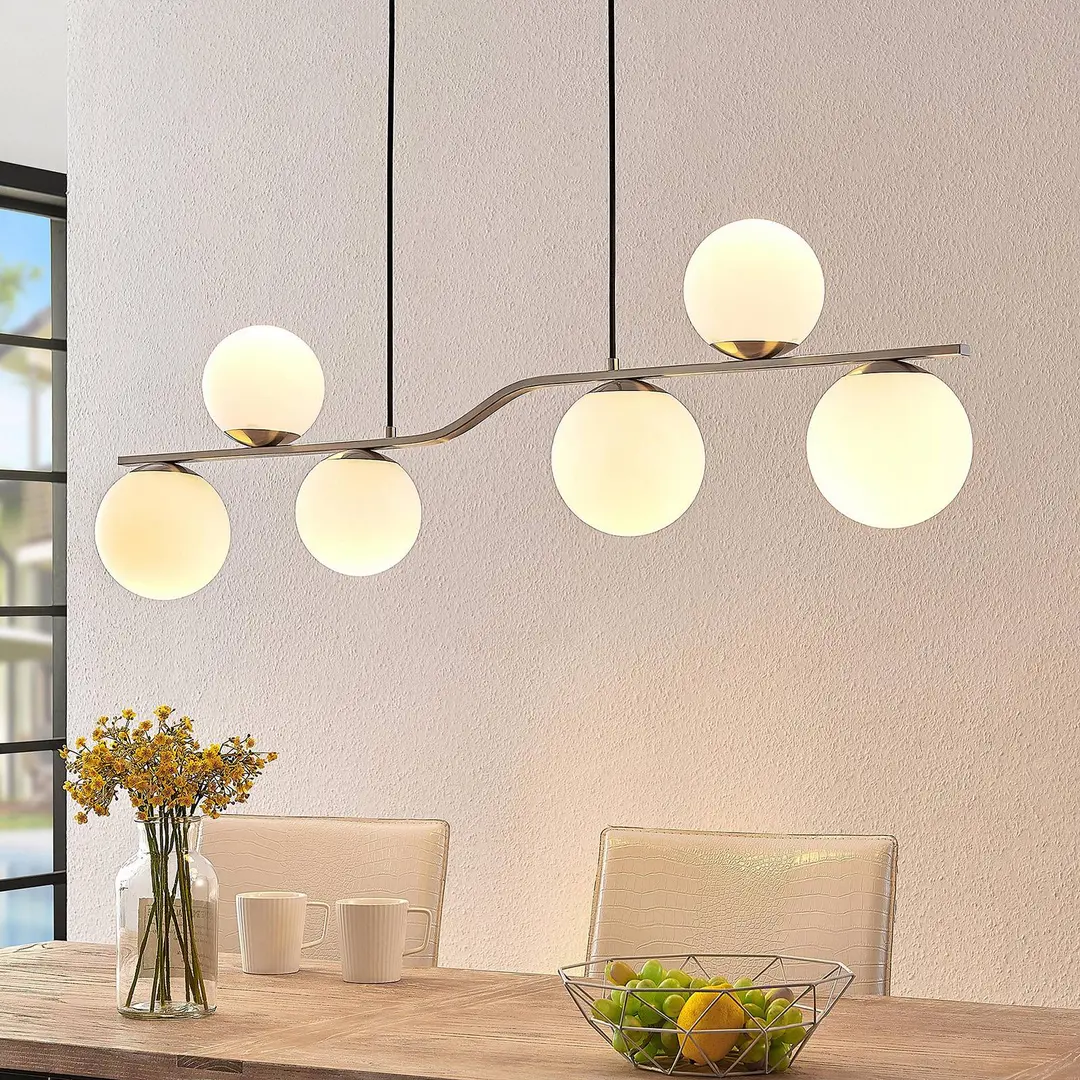 Lindby Hängelampe Avalyn, nickelfarben, Glas, 110 cm, E14