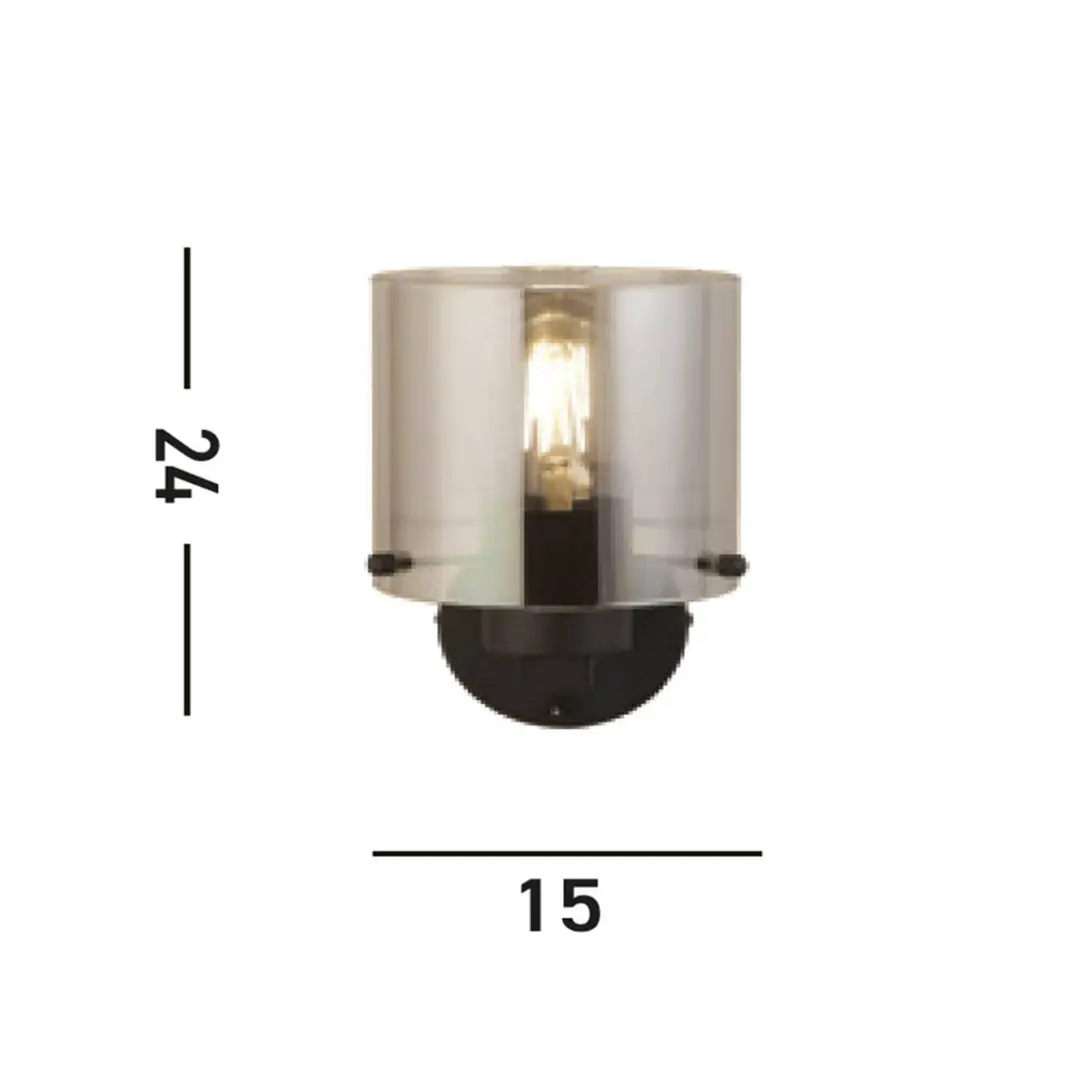 Searchlight Wandleuchte Sweden, schwarz/rauchgrau, 1-fl., Stahl, Glas