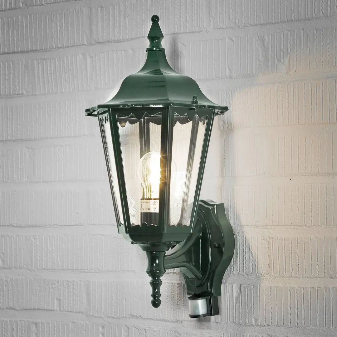 Konstsmide Außenwandlampe Firenze m. Sensor, stehend, grün
