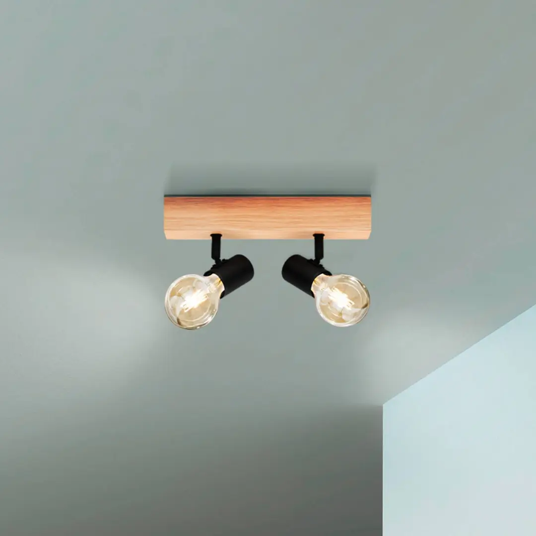 EGLO Deckenleuchte Townshend 3 aus Holz, zweiflammig