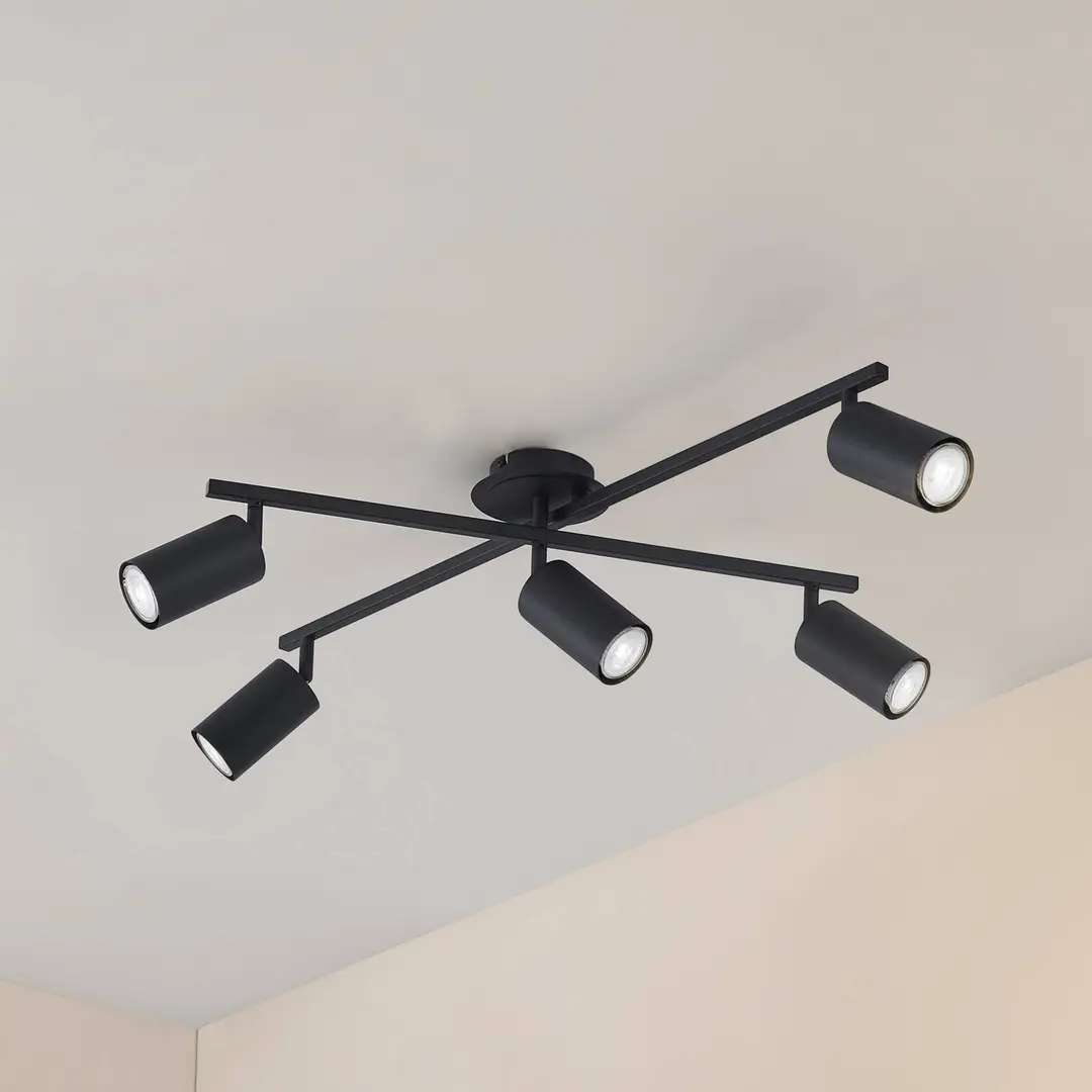 Lindby Deckenleuchte Joffrey, 78 cm, schwarz, 5-flg., GU10