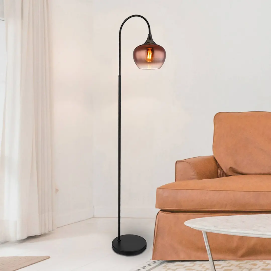 Globo Stehleuchte Maxy, kupfer/schwarz, Glas, 150 cm hoch, E27