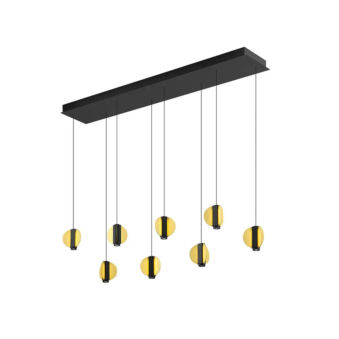 HELL LED-Hängelampe Iris, schwarz/gold Länge 180 cm Metall 8-flg.