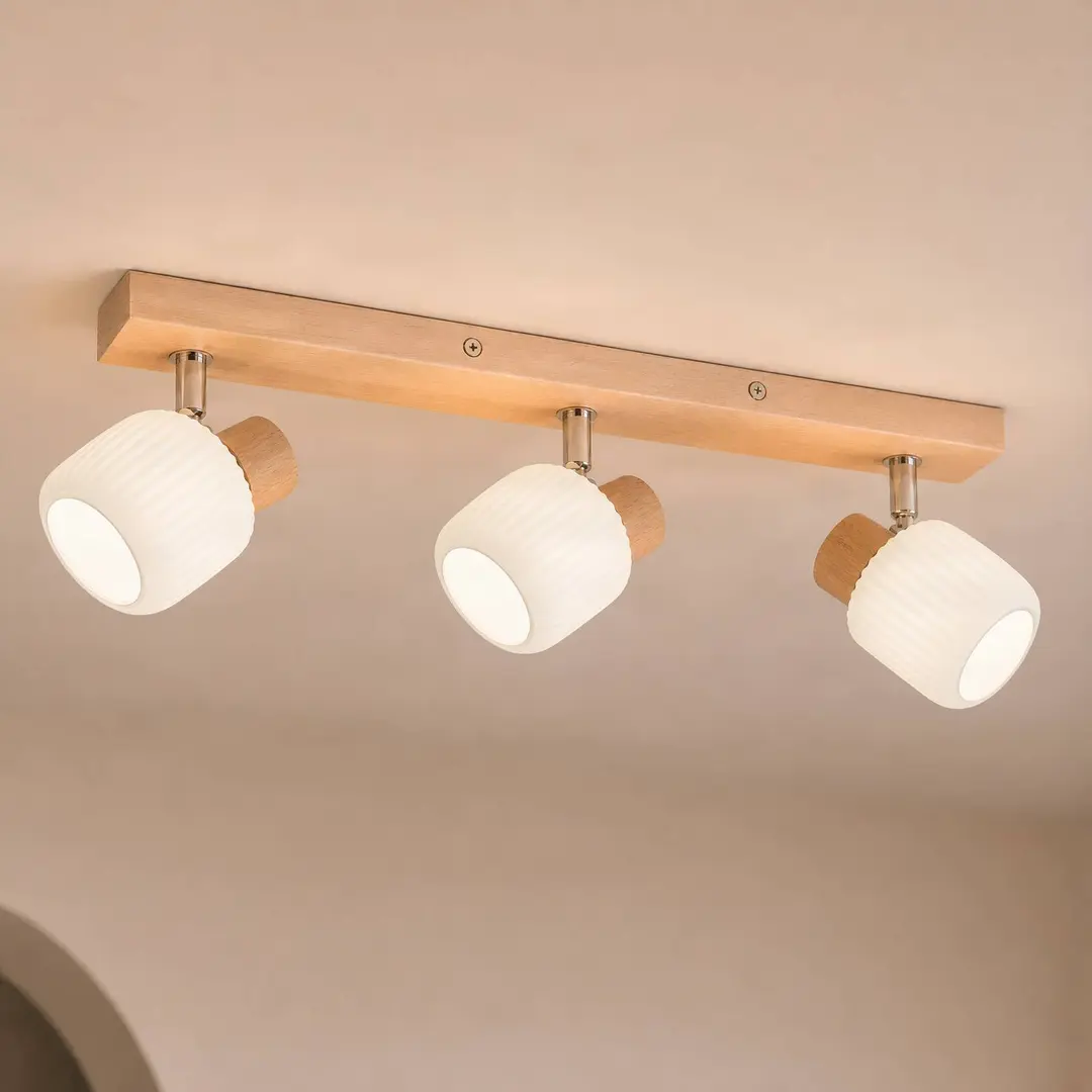 Lindby Deckenstrahler Darla, 3-flammig, weiß/holzfarben