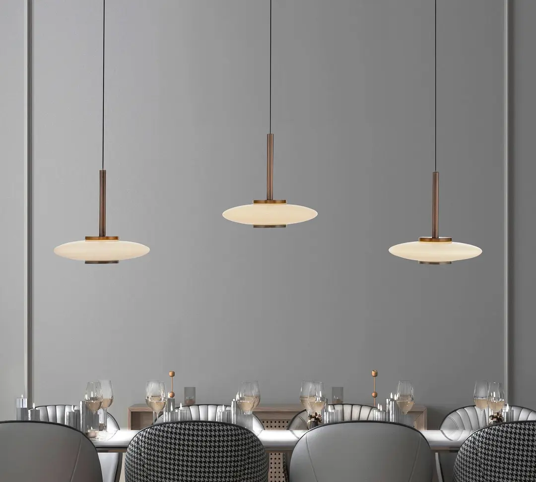 Pure LED-Hängelampe PURE Vitrum, braun/opal Glas/Aluminium 3-flg.