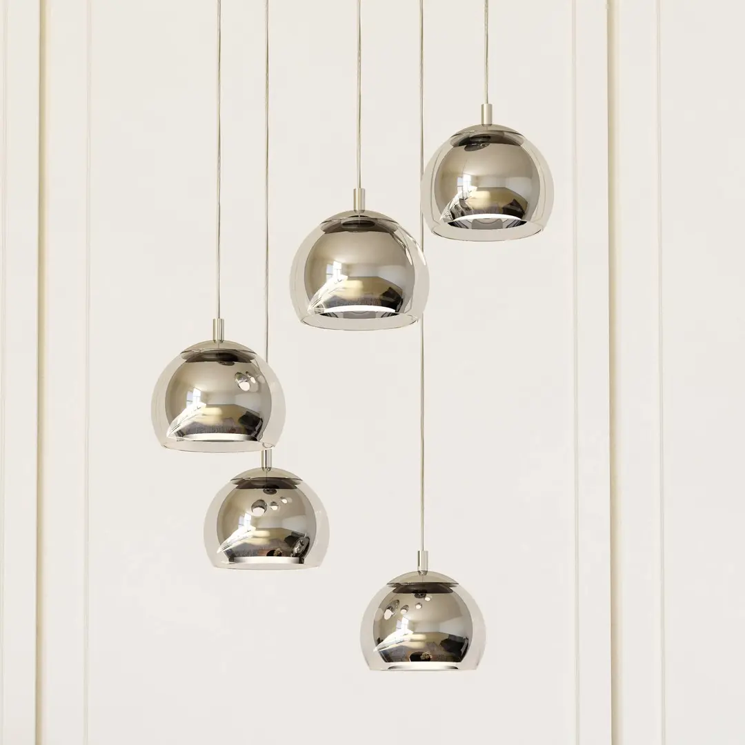 EGLO Hängeleuchte Rocamar 1, chrom, Ø 59 cm, 5-flg., Metall/Glas