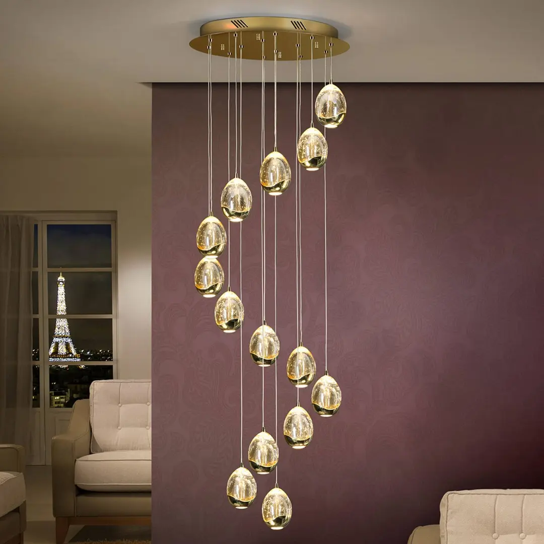 Schuller Valencia LED-Pendelleuchte Rocio 14-flammig gold Bluetooth
