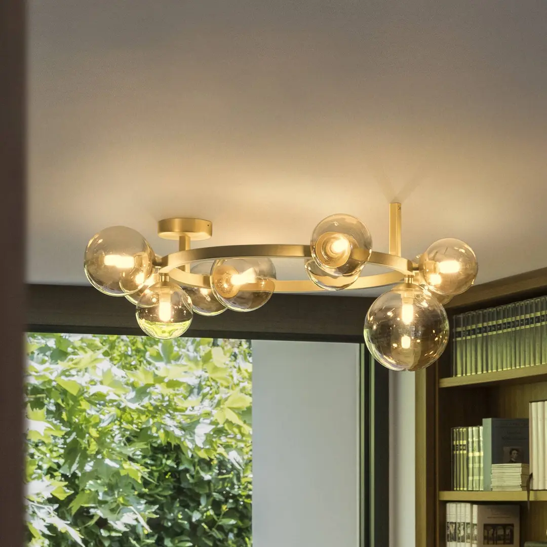 Ideal Lux Deckenlampe Perlage messing/amber Länge 70 cm 10fl